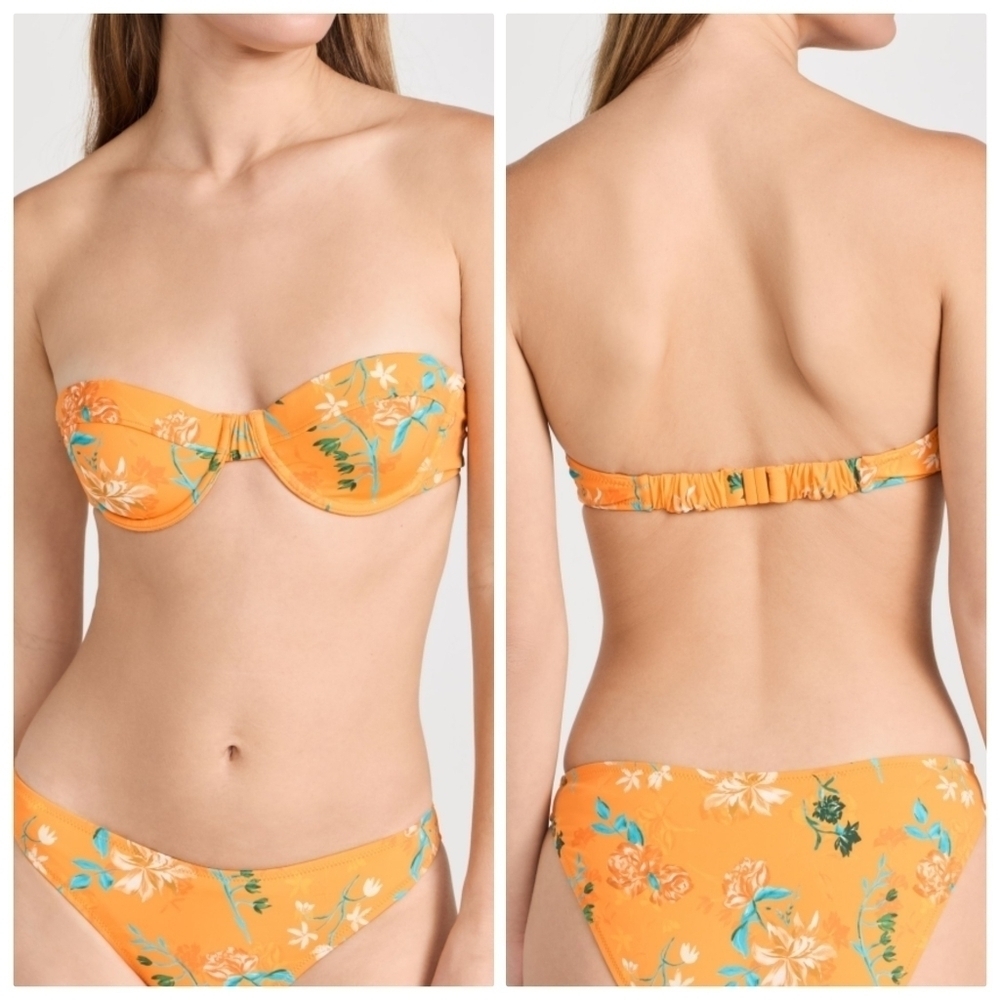 New Solid & Striped Floral Print Orange The Maisie Top/Arlo Bikini Bottom NWT